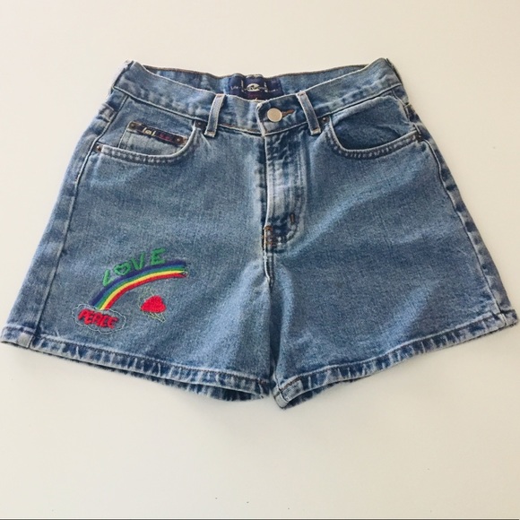 lei Other - Rainbow Peace and Love Sewn Denim Shorts